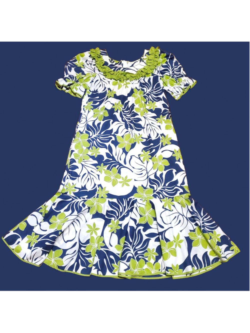 Vintage 70s 80s Green Blue Floral Good Times Hawaiian Muumuu Maxi Dress